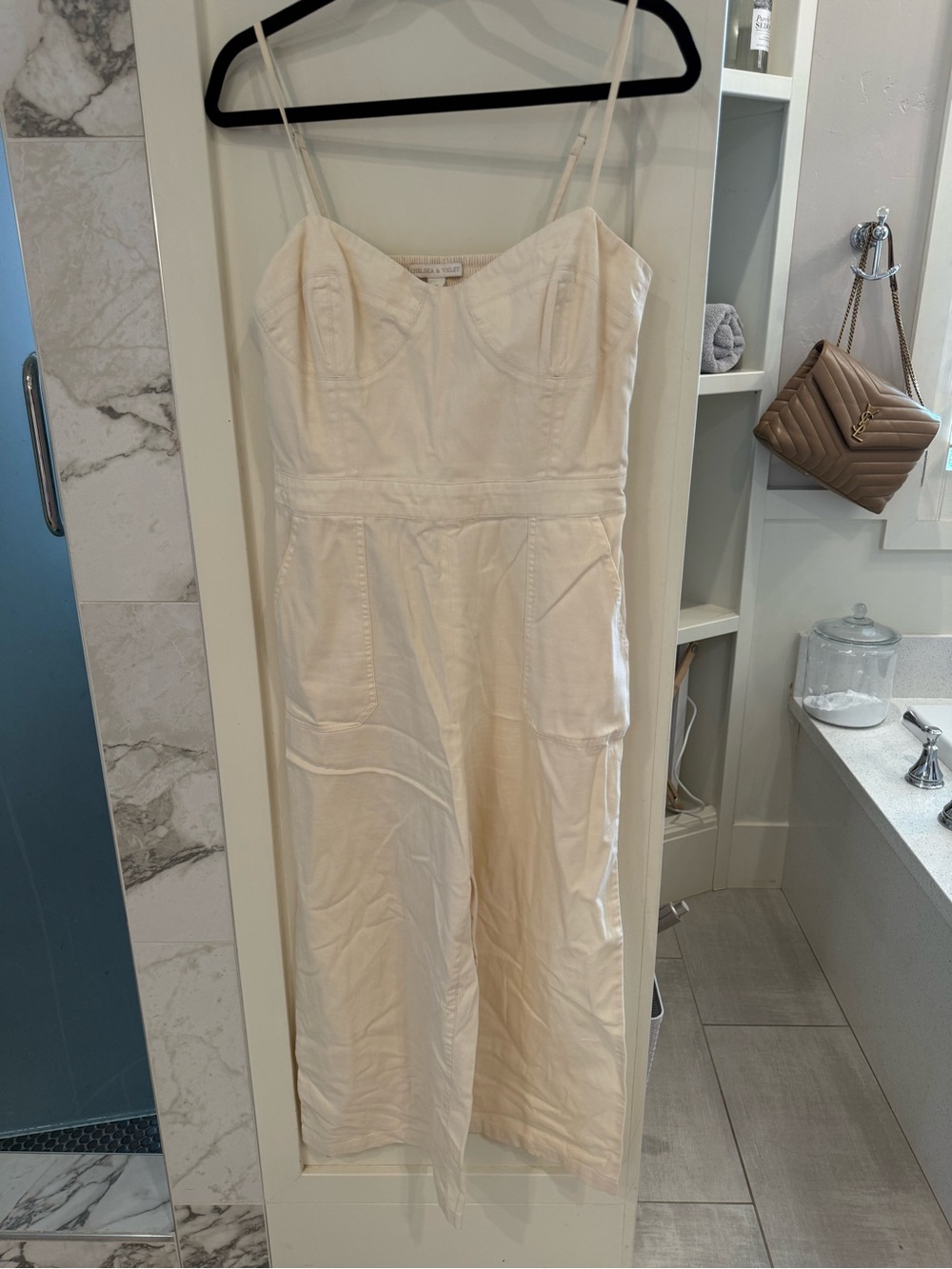 Chelsea & Violet Cream Strapless Midi Dress with Pockets